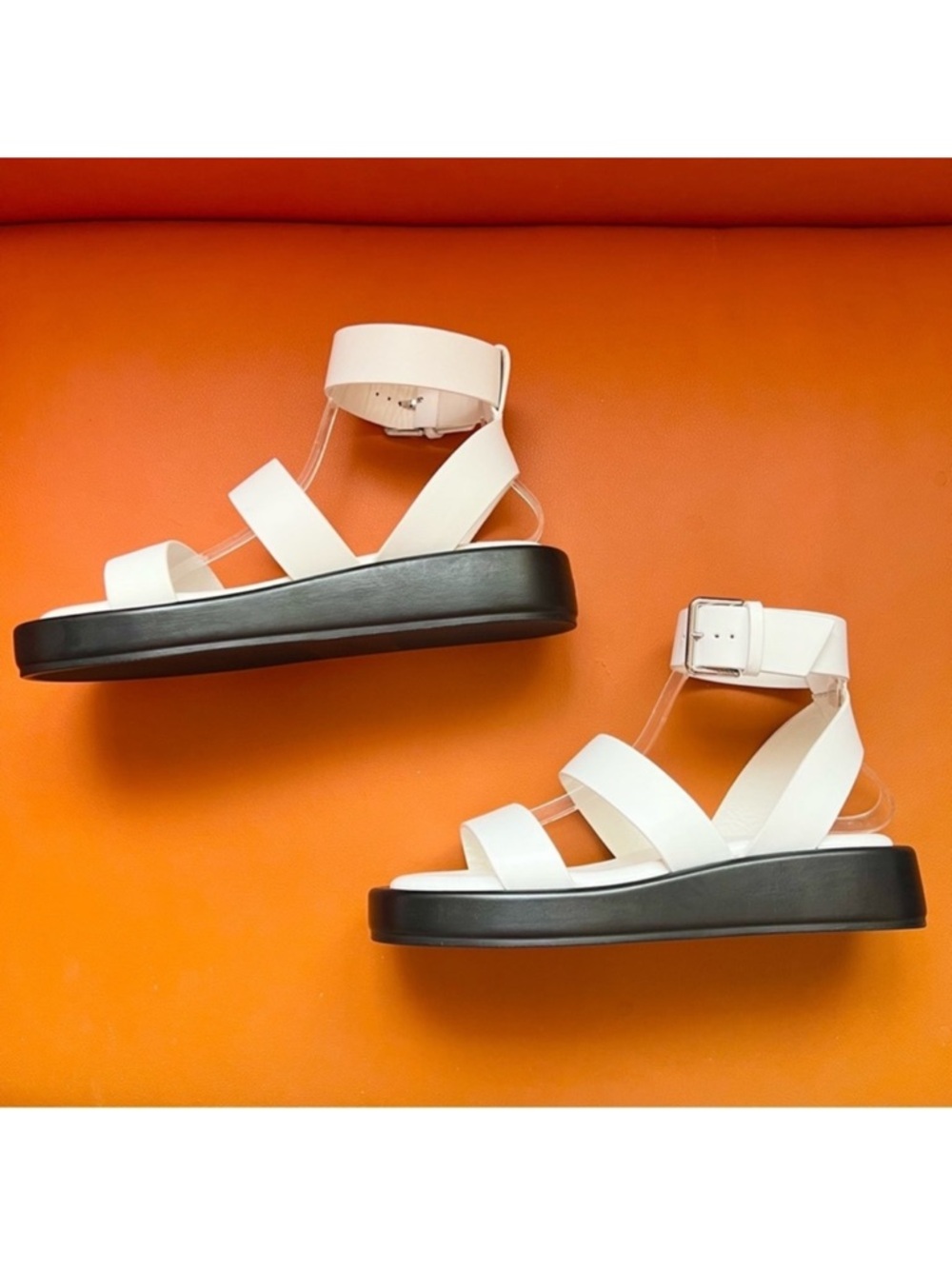 New! BOSS Gladiator Platform Sandals Strappy Leather Sandals White Black - Picture 10 of 13